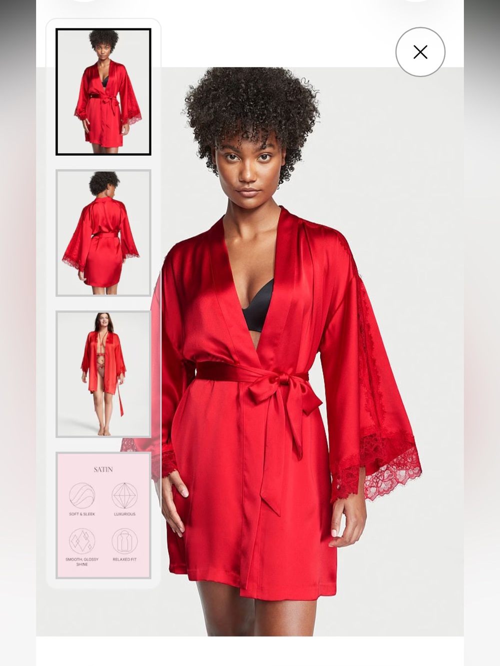 Victoria's Secret Red Satin Lace-Trim Robe